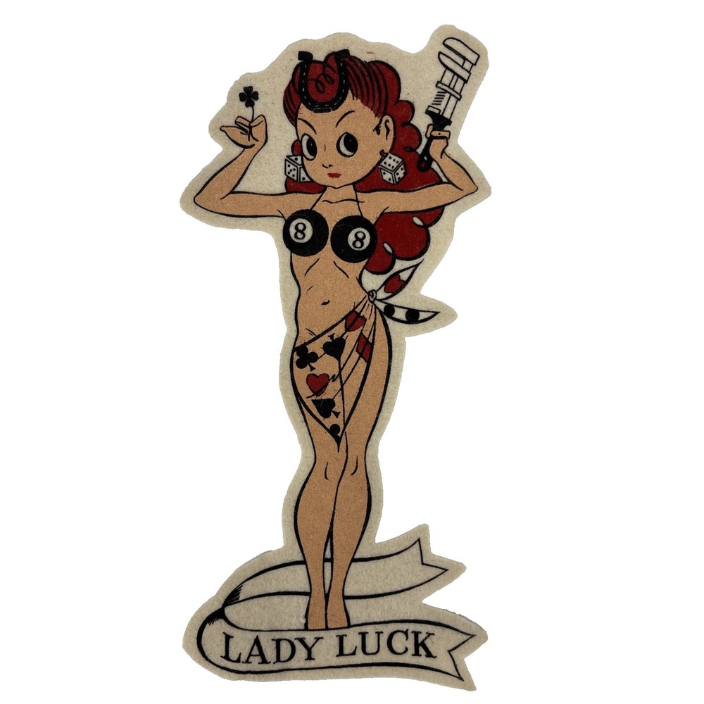 Vintage Lady Luck Felt Patch 1949 Rare Army Pin Up Girl 10" Original Hot Rod